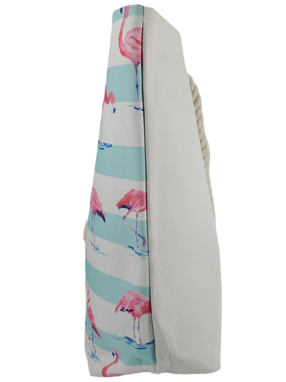 Flamingo Beach Tote Bag w/ Rope Handles, Large, Striped Pink Blue White NWT - Picture 5 of 11